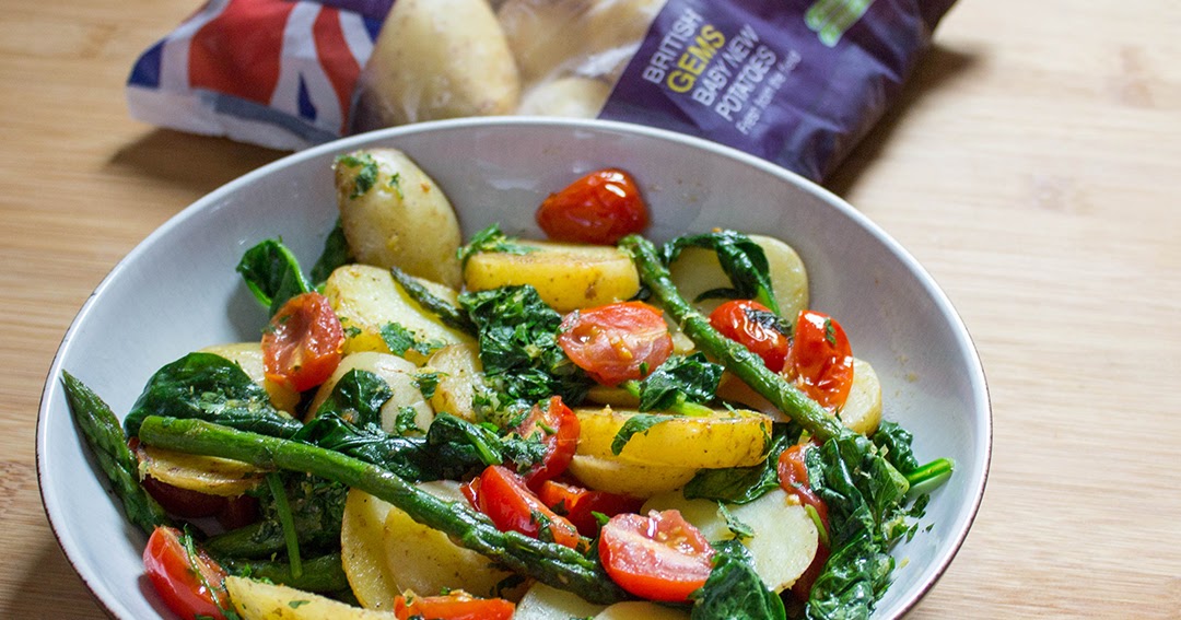 Warm Potato Salad with Spinach Asparagus Tomatoes and Gremolata