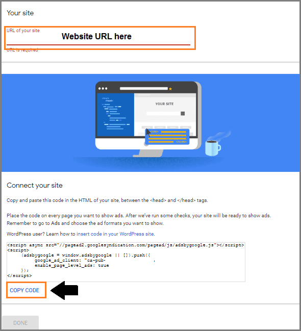 Enter your URL here adsense auto ads