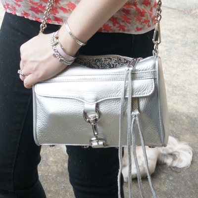 AwayFromTheBlue | Rebecca Minkoff silver metallic mini MAC bag with black skinnies