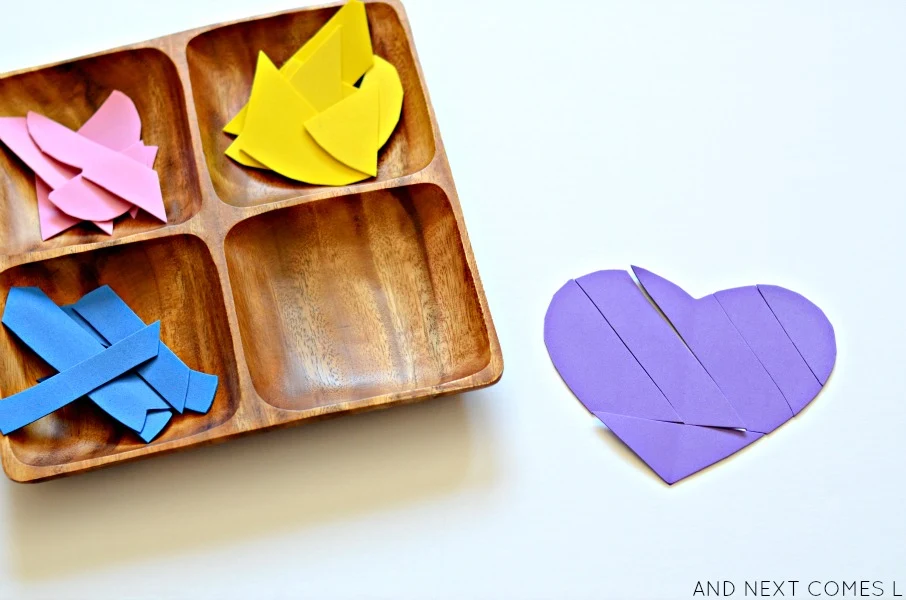 Heart shaped tangram puzzles for kids