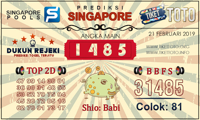 Prediksi Togel SINGAPORE TIKETTOTO 21 FEBRUARI 2019