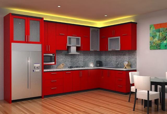 Model Dapur Minimalis Warna Merah