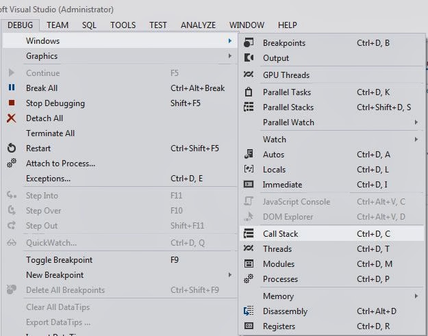 Al Programming: Call Stack Window Microsoft Visual Studio