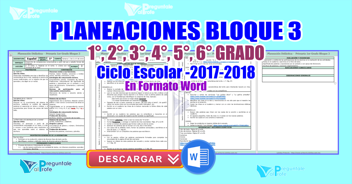 Planeaciones bloque 3 1°, 2°, 3°, 4°, 5°, 6° grado primaria Ciclo
