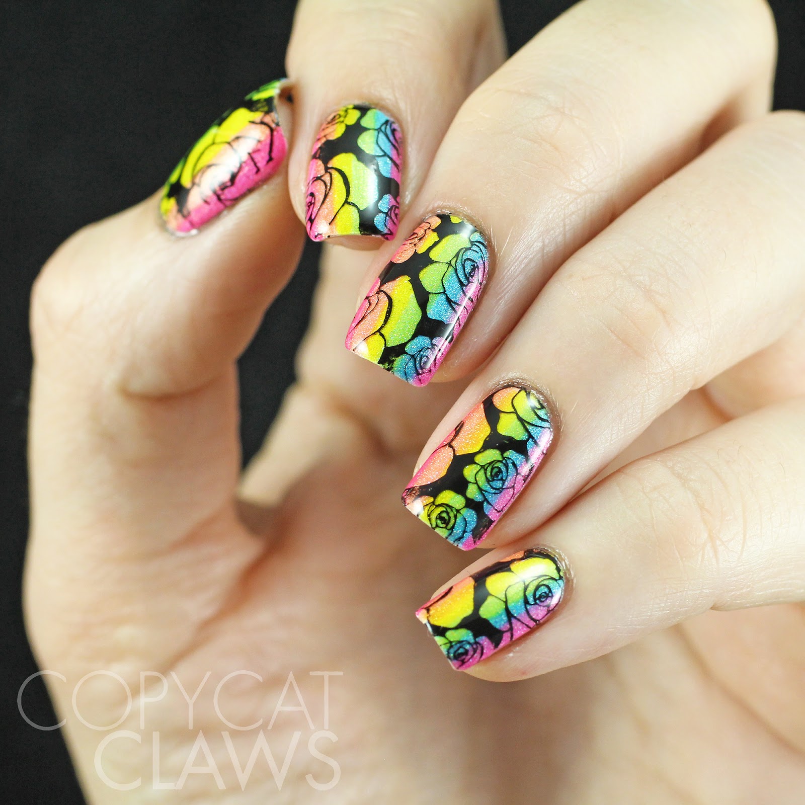 Copycat Claws: Sunday Stamping - Neon Rainbow Roses
