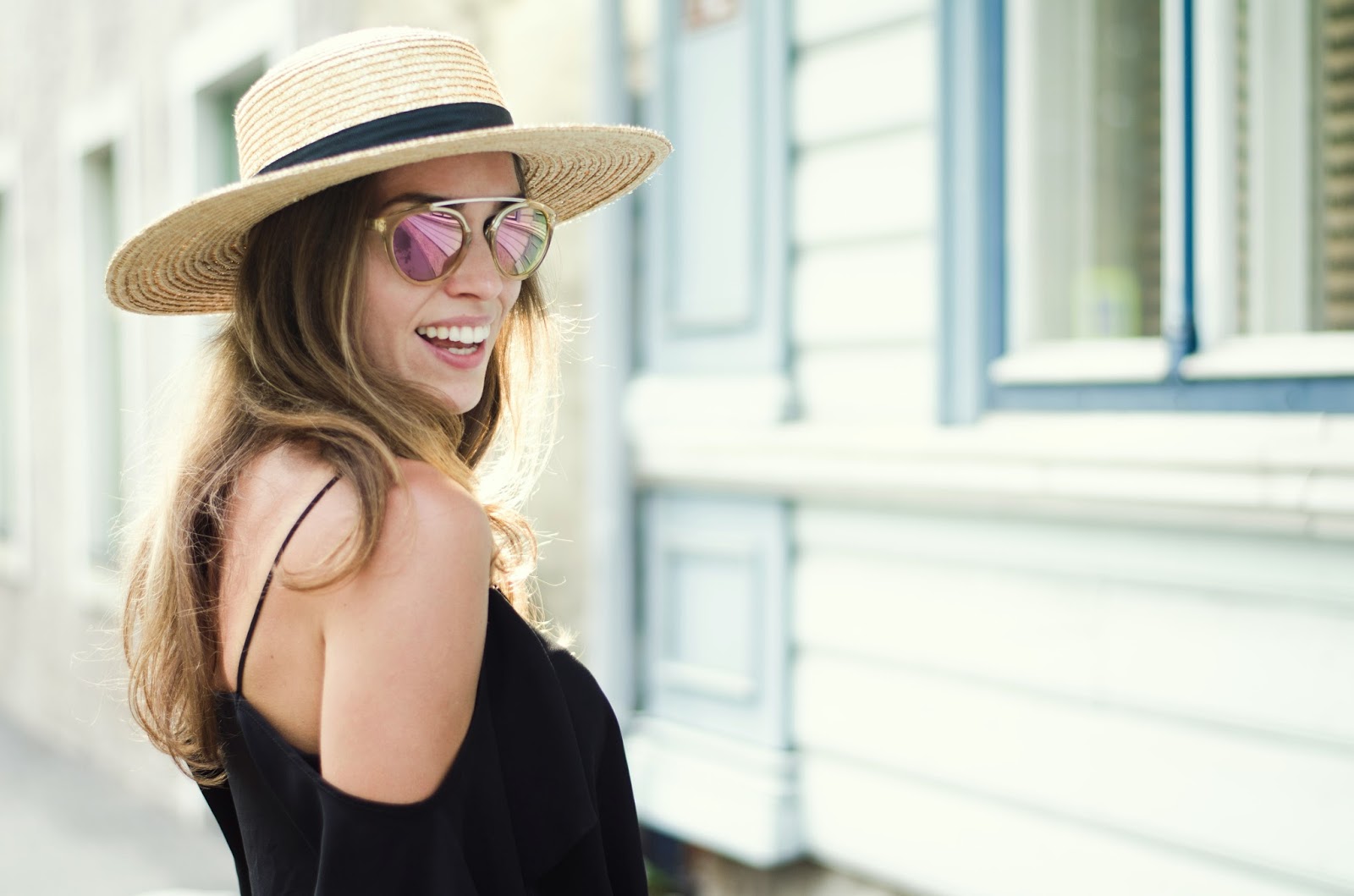 french connection straw hat westward leaning sunglasses