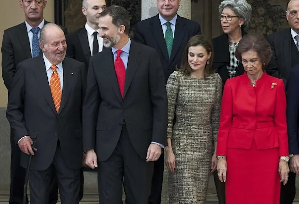 Queen Letizia wore Felipe Varela dress and wore Magrit Shoes in beige, Queen Sofia