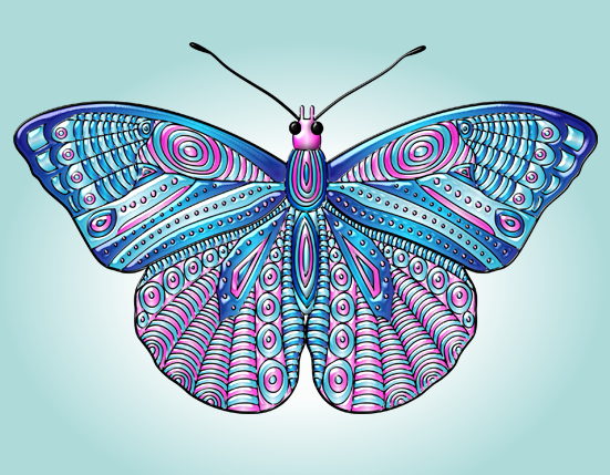 Mariposa estilo Mandala azul, celeste y rosa