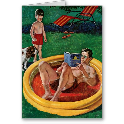 Dad Relaxing in Wading Pool | Funny Caricature Card