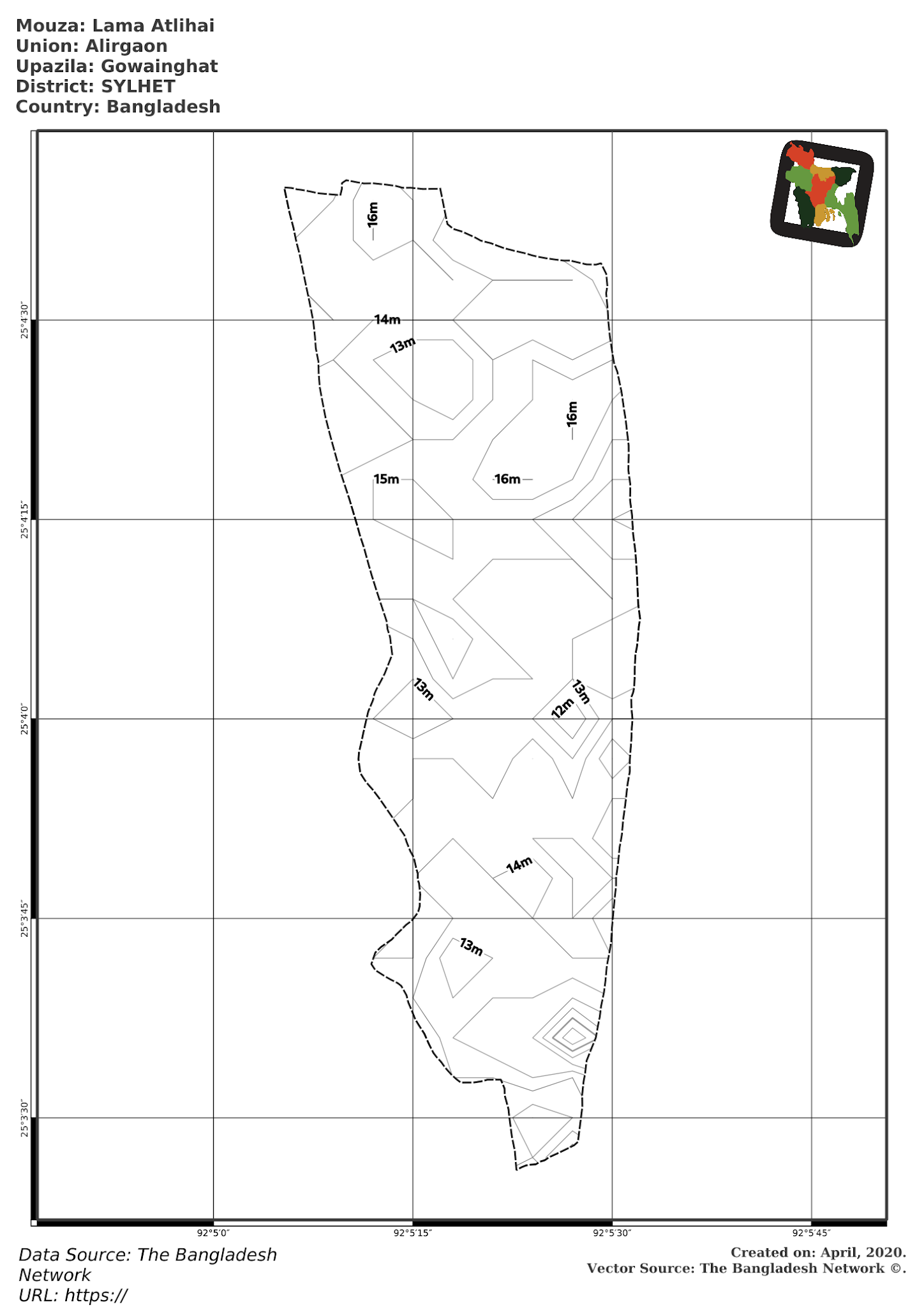 Map of Lama Atlihai Mouza of Gowainghat Upazila, SYLHET, Bangladesh.