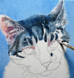 cat tabby oil gray pet portrait paintings demonstration progressed nose ve leave