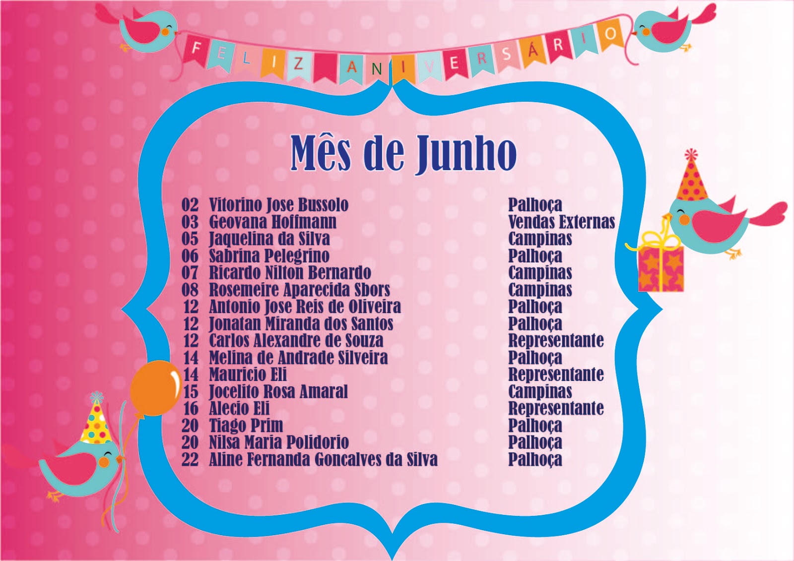 Cambacica Aniversariantes do mês de junho! Cambacica Aniversariantes do mês de junho!
