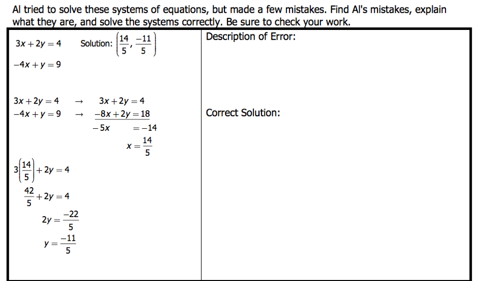 Where's My Mistake? System of Equations