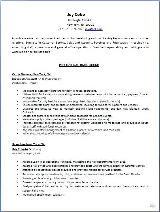 Executive Assistant Resume Details Format in Word Free Download