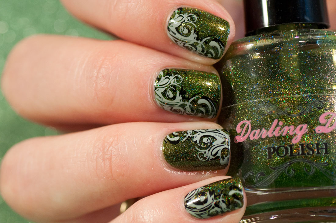 Green Holo Manicure stamped with MoYou Pro 04