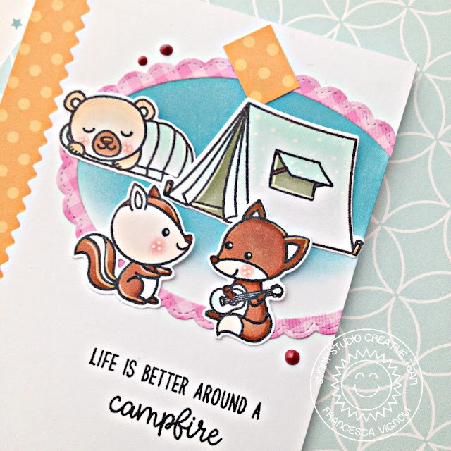 Sunny Studio Stamps: Critter Campout Fancy Frames Happy Campfire Scene Card Set with Franci 