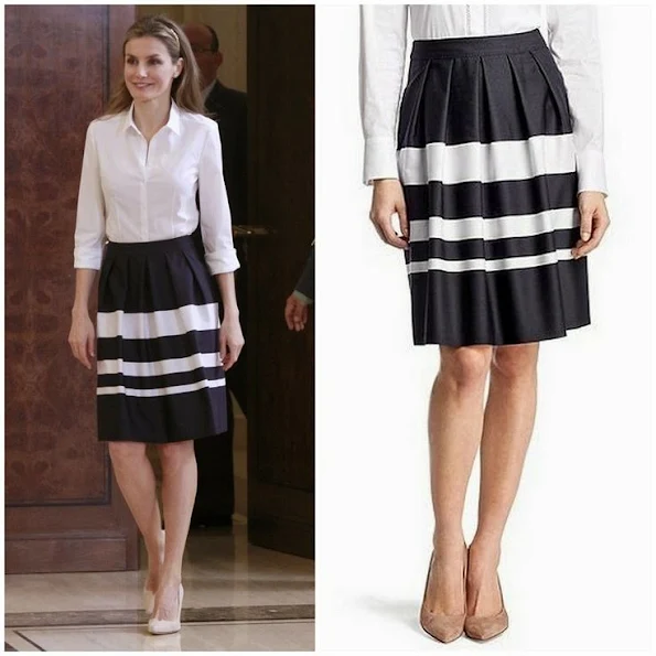 Princess Letizia wore Hugo Boss Marela Striped Skirt