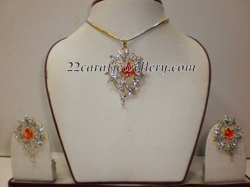 Light Weight Cz Pendants with Earrings Jewellery Designs