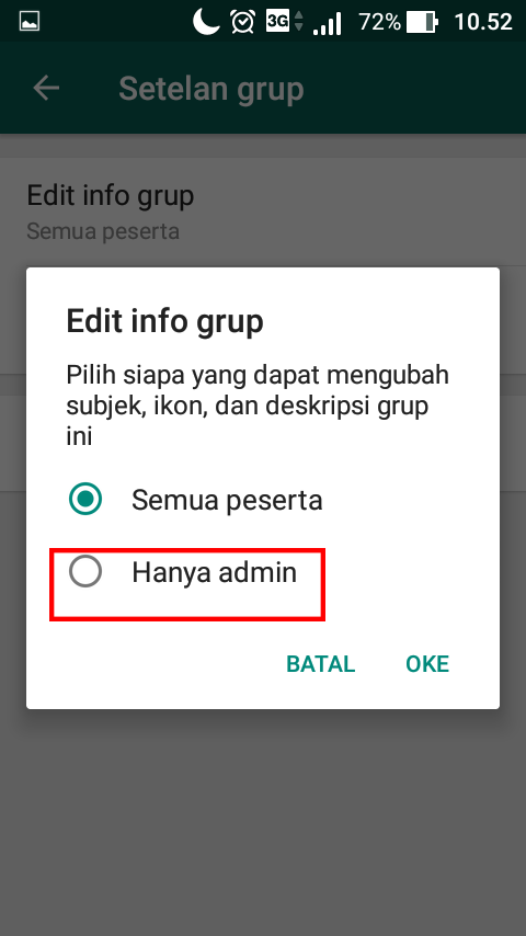 Cara setting Info Grup WhatsApp Hanya untuk Admin Saja