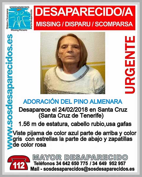 Mujer desaparecida en Santa Cruz de Tenerife, Adoración del Pino Almenara Mujer desaparecida en Santa Cruz de Tenerife, Adoración del Pino Almenara