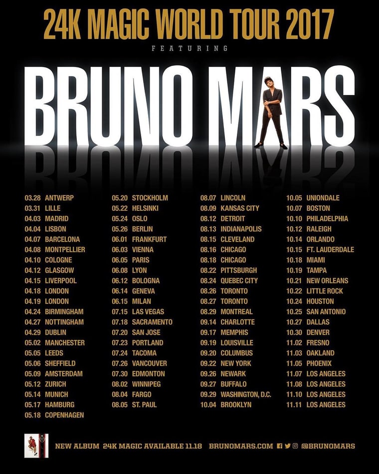 Main Entrance Tickets Spotlight Bruno Mars Announces 24K Magic World Tour