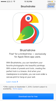 Apple offers $4.99 Brushstroke App for free download via its new Apple Store app. Brushstroke app is a photo editing app which transforms your album photos and snaps into beautiful paintings in one touch.