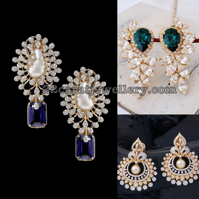 Diamond Designer Earrings with Sapphire Emeralds