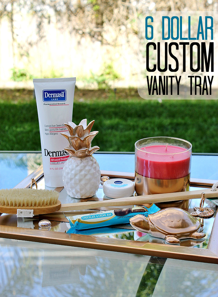 This elegant vanity tray was made with materials from the 99 Cents Only Stores for just $6, and everything on it was only another $6! #99YourMothersDay #DoingThe99 #AD