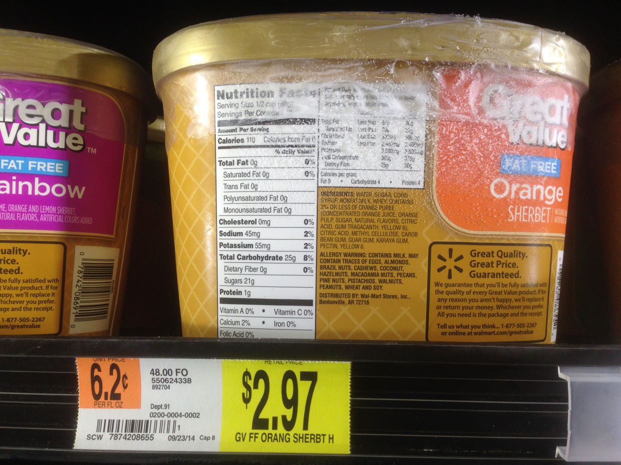 Healthy Grocery Orange Sherbet, Great Value Walmart