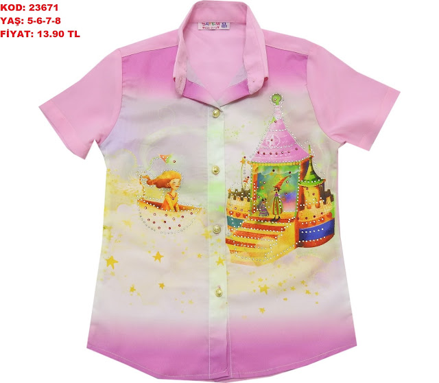 prenses ve saray desenli kız çocuk gömlek şifon kumaştan kalitelidir