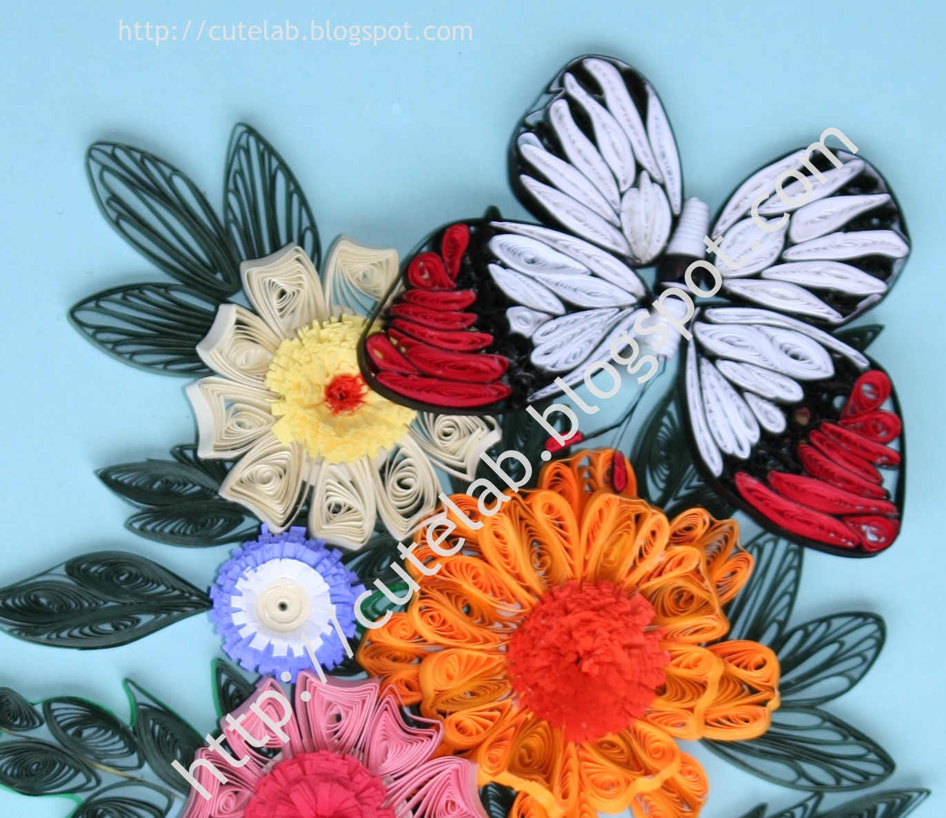 Perkylabs Framed Quilled Art Quilled Flowers and Butterfly
