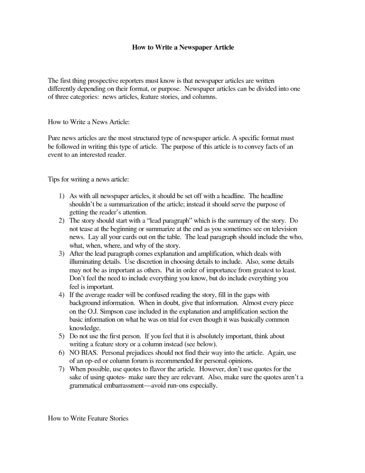 how to write a newspaper