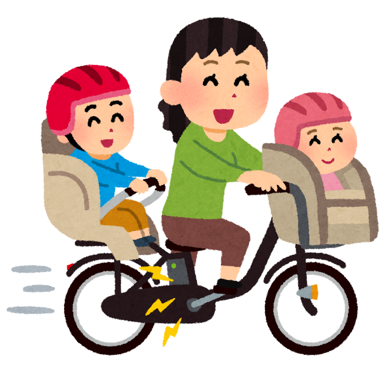 電動自転車で3人乗りするお母さんのイラスト かわいいフリー素材集 いらすとや