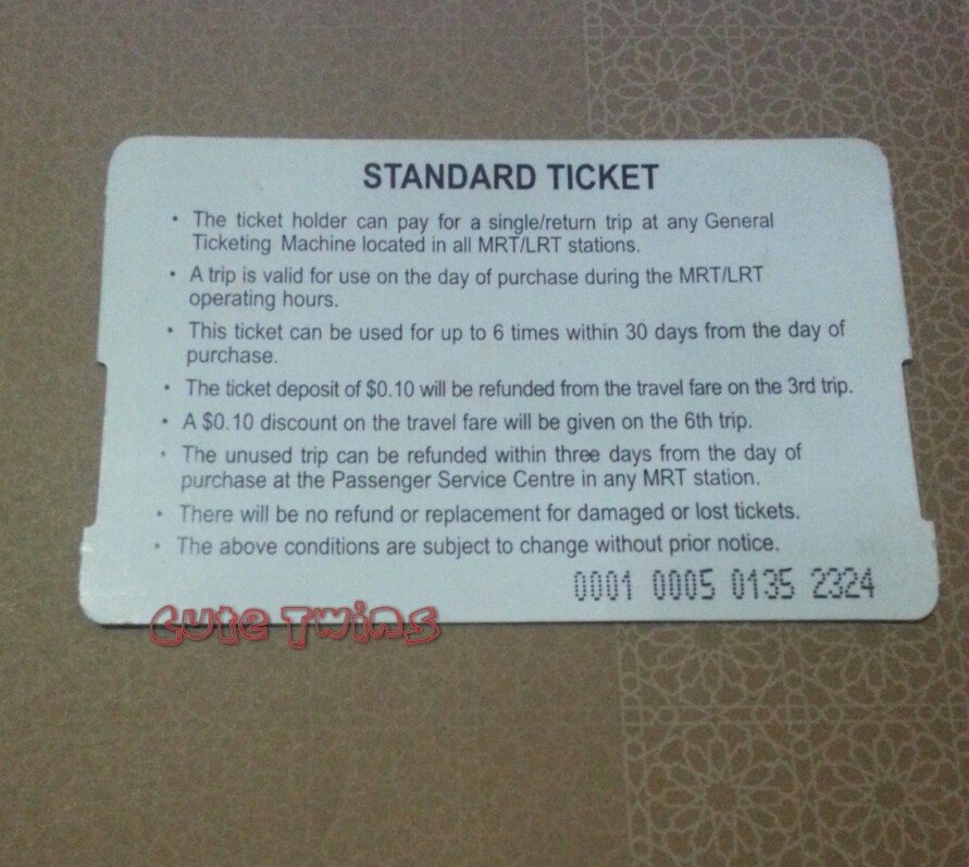 Kembar Imut JalanJalan STANDARD TICKET, KARTU MRT SEKALI PAKAI YANG