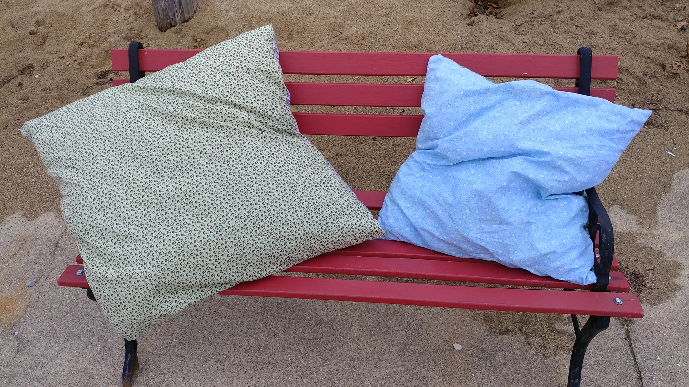 The Life of Riley Two Quilted Couch Pillows Using Batting Scraps as