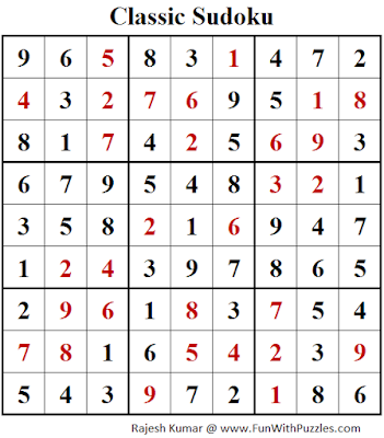 Classic Sudoku (Fun With Sudoku #112) Solution