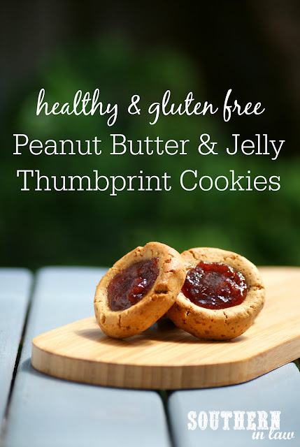 Healthy Peanut Butter and Jelly Thumbprint Cookies Recipe - PB&J Thumbprint Cookies, low fat, gluten free, low sugar, refined sugar free, clean eating, one bowl cookie recipe