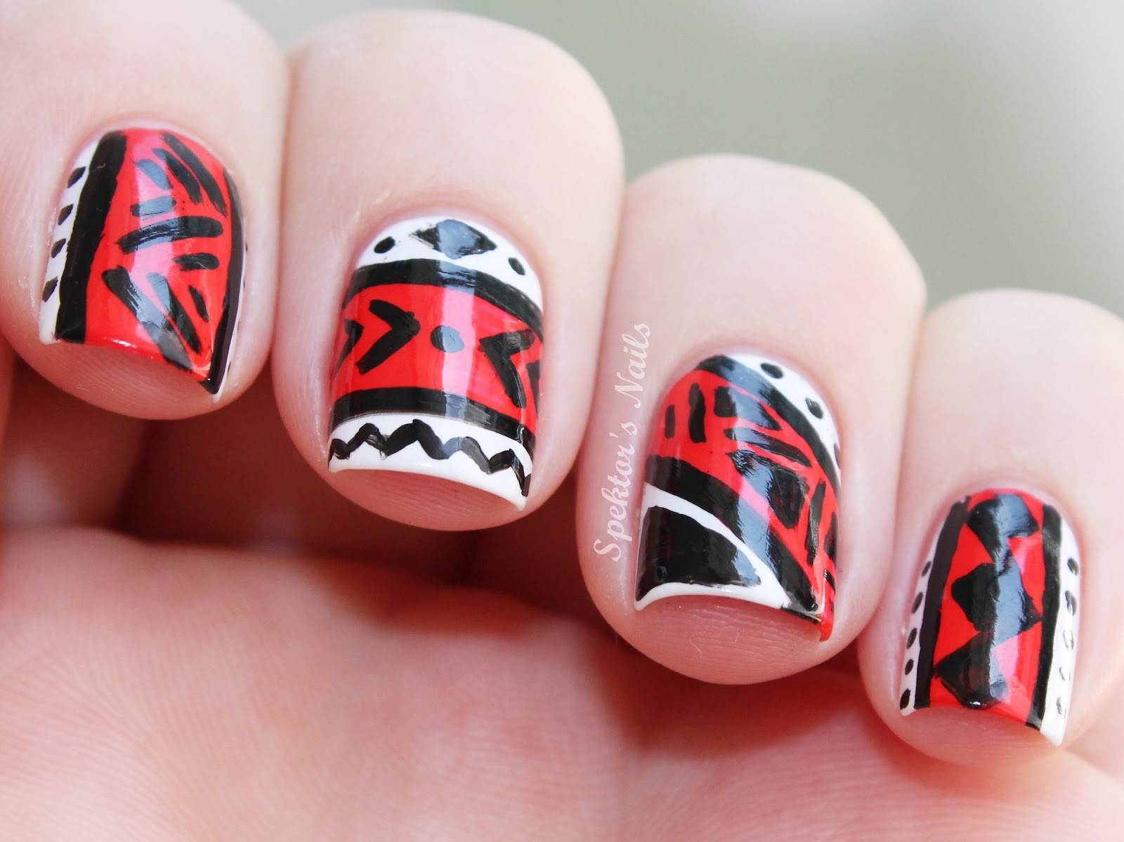 Spektor's Nails: White & Pink Aztec Nails with Essie - Blanc & Too Too Hot