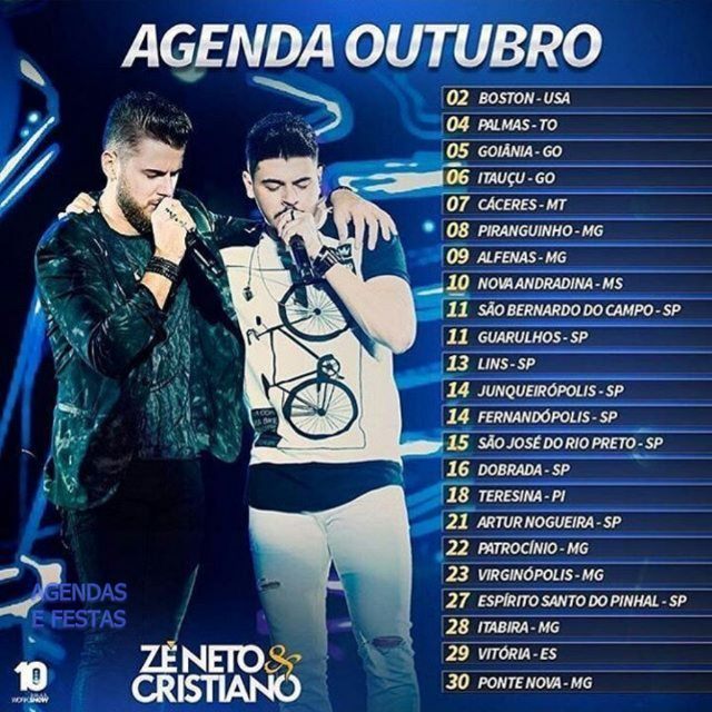 AGENDA DE SHOWS DE OUTUBRO ZÉ NETO E CRISTIANO 2016 | Agendas e Festas