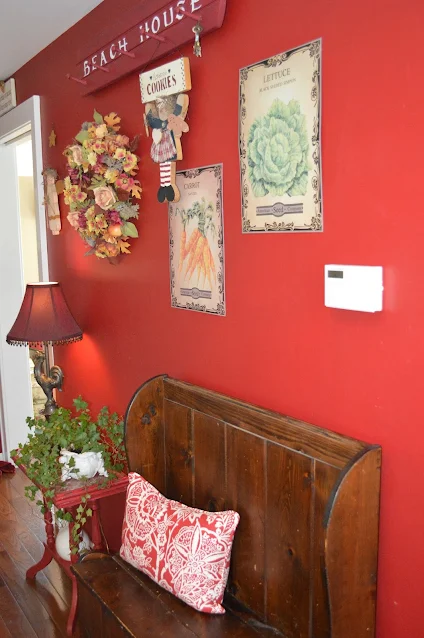 Red Kitchen wall with country decor