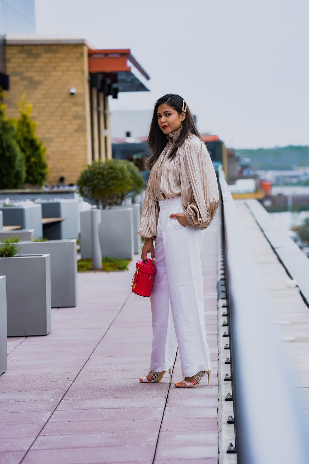 gold blouse, white jeans, party look, weddign guest, ootd, street style, dc blogger, saumya shiohare, myriad musings , rent the runway blouse, whute pants outit, red zac posen bag gold blouse, white jeans, party look, weddign guest, ootd, street style, dc blogger, saumya shiohare, myriad musings , rent the runway blouse, whute pants outit, red zac posen bag