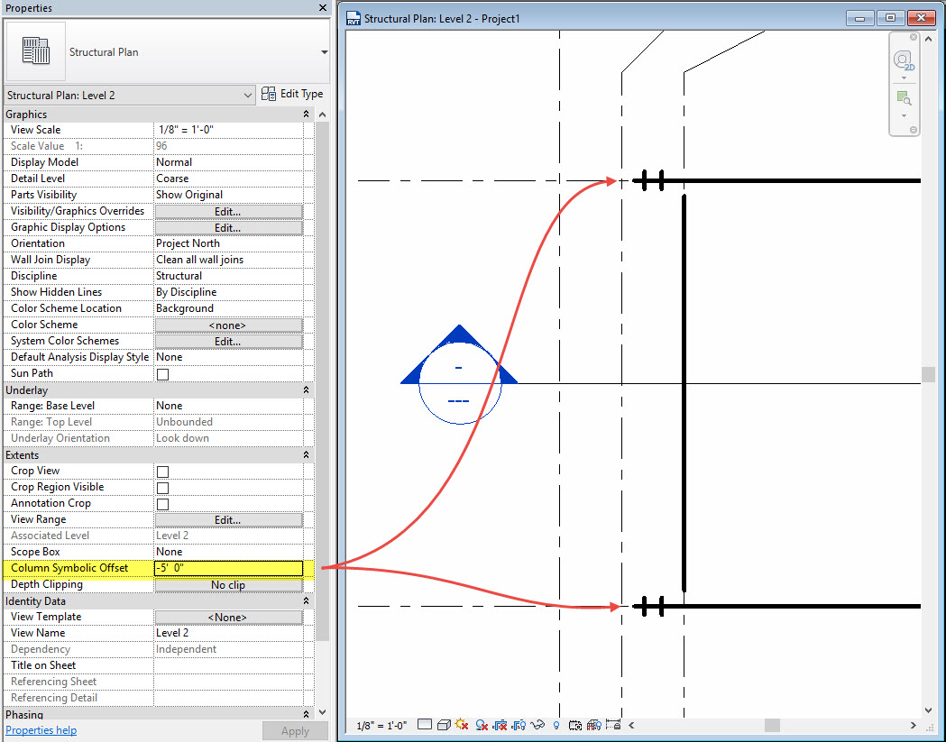 Revit OpEd Structural Plan View Column Symbolic Offset