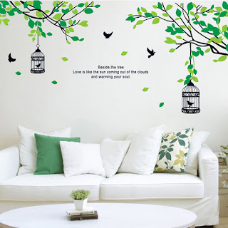 gambar stiker dinding ruang tamu motif sangkar burung