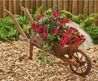 wooden wheelbarrow planter