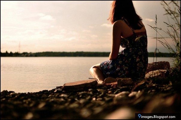 Sad, alone, girl, cute, lake, lonely