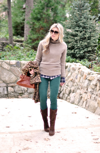 wintery warm outfit, green cords