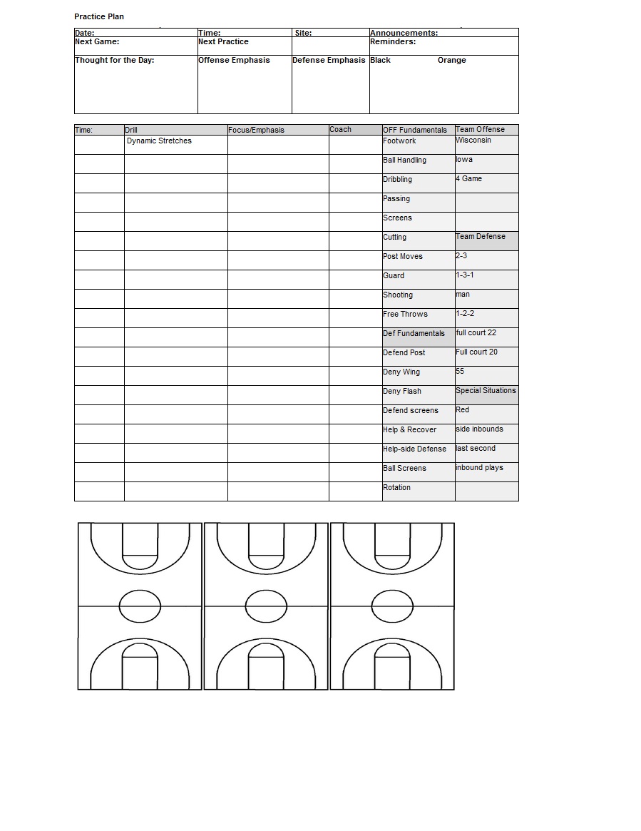 Basketball Practice Template Pdf