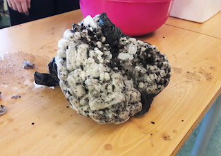 O que resta do cometa "cozinhado": uma massa de pequenos cilindros brancos com resíduos pretos