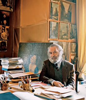 Renzo Mongiardino in his studio, where he created designs for some of Italy's finest houses