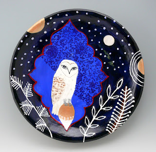 Night Watch, 17" ceramic platter, Cathy Kiffney